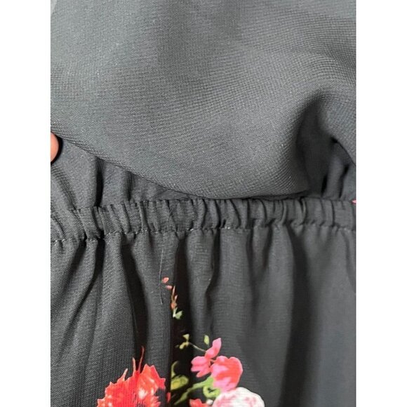 Chicos Dress 2X Black Floral Maxi Tropical Feminine Tiered Retro Whimsical 80s - Picture 7 of 16